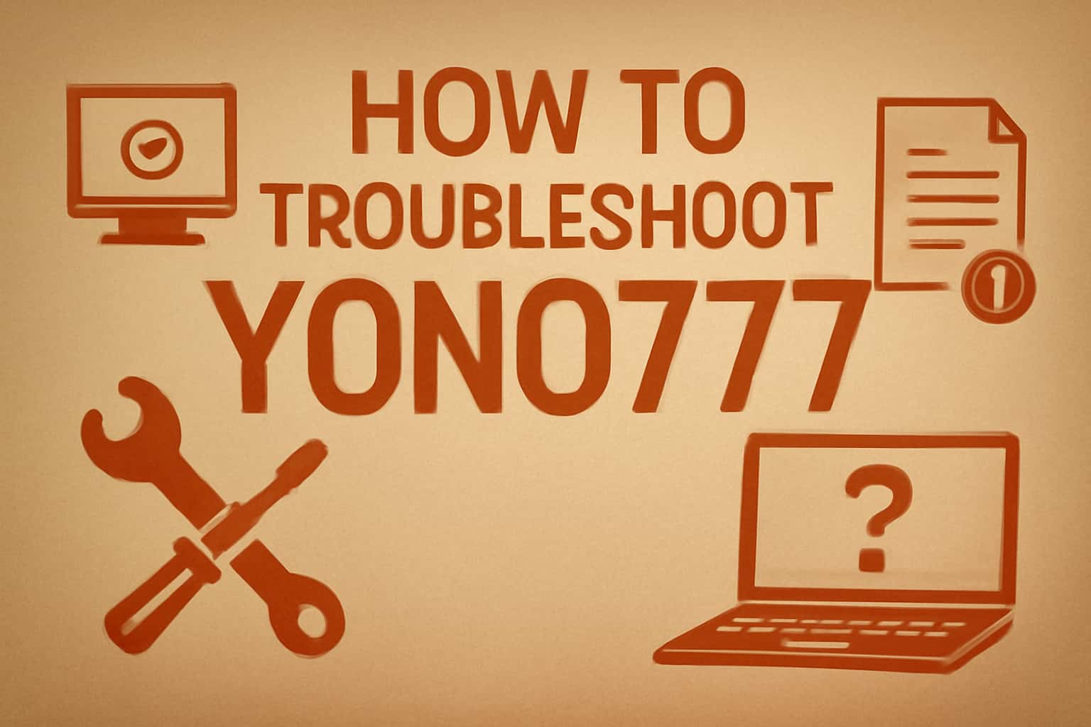 An informational scene showcasing troubleshooting steps for the Yono777 app.